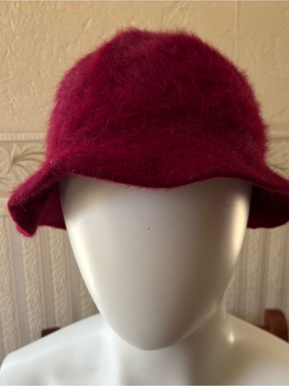 Vintage 70’s Angora blend Women’s Fuzzy Bucket Hat - Burgundy made in France